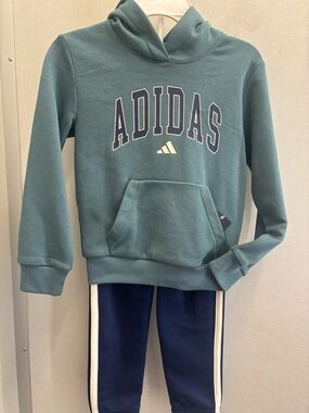 adidas 2 pcs set dark Teal Hoodie with Navy jogger pants